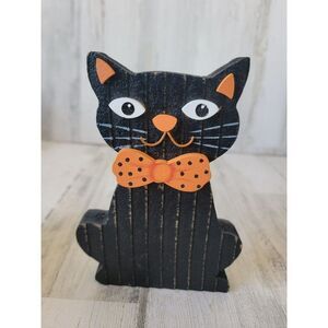 Wooden black cat Orange Bowl Halloween home decor